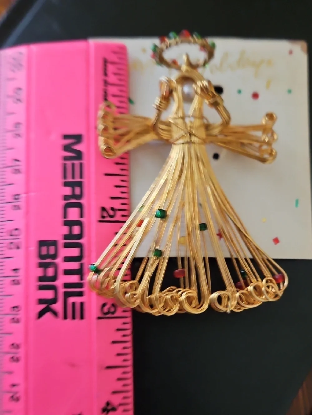 Gold Wire Angel Pendant with Red & Green Beads